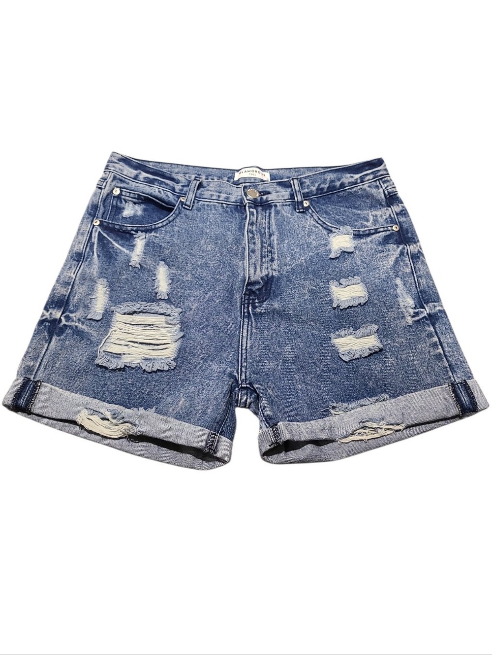 Glamorous Distressed Rolled Hem Denim Shorts Womens Light Blue Jeans Shorts 14
